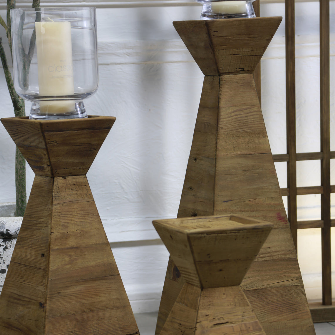 CH115 Recycled Pine Wood Candleholder 12" x 12" x 23.75"