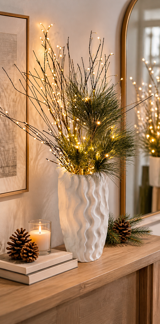 Layer in seasonal detail with stems, berries, and lighting