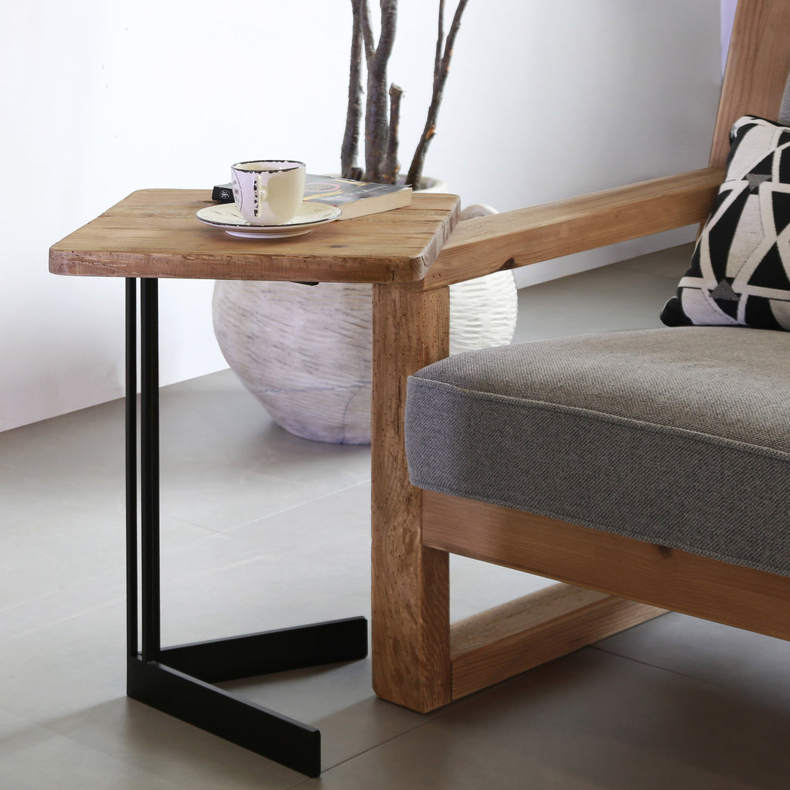 Wood/Metal Square Side Table