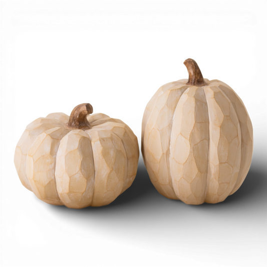 HN111 Polyresin Pumpkins 6.75" x 6.75" x 8.25" & 7.5" x 7.5" x 5.75", Set of 2 PK2
