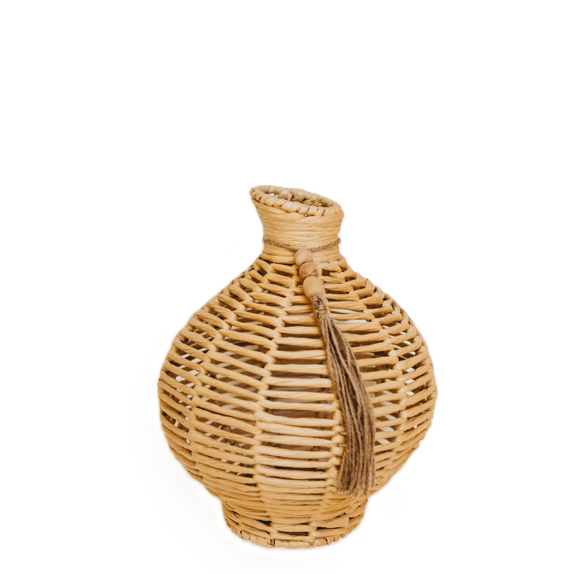 N119 Wicker Basket Vase w/Tassel 9.5" x 9.25" x 12"
