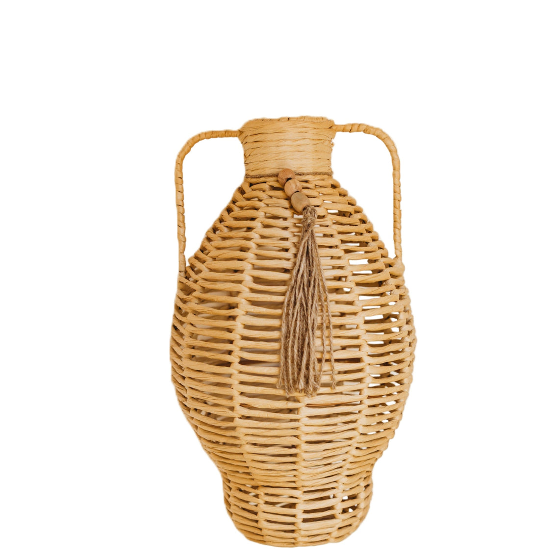 N121 Wicker Vase w/Handles 9.5" x 9.25" 15.5"