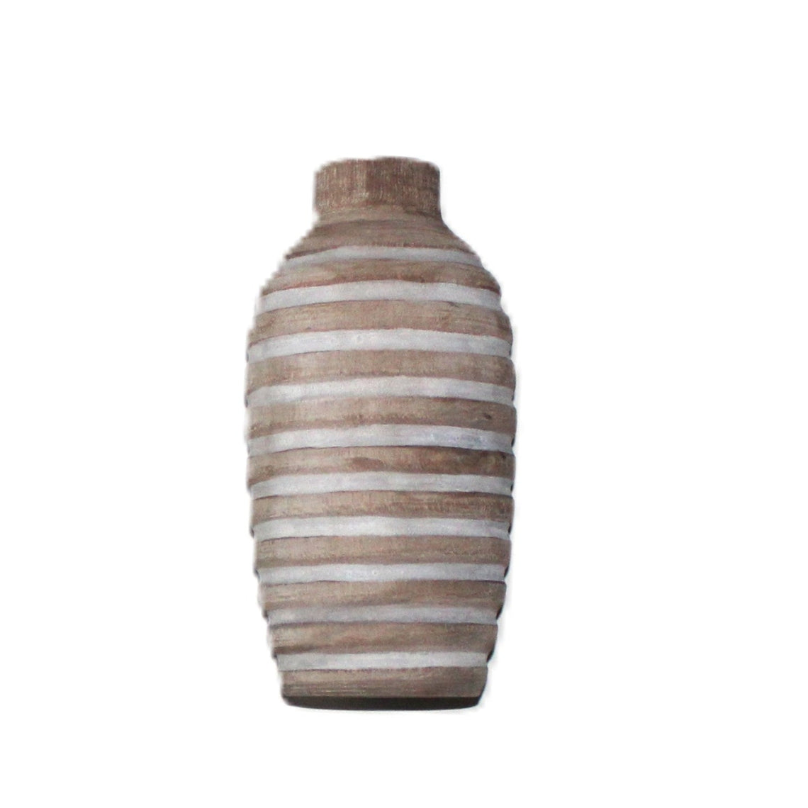 N133 Wood Ribbed Vase - Antique White 5" x 5" x 10.25"