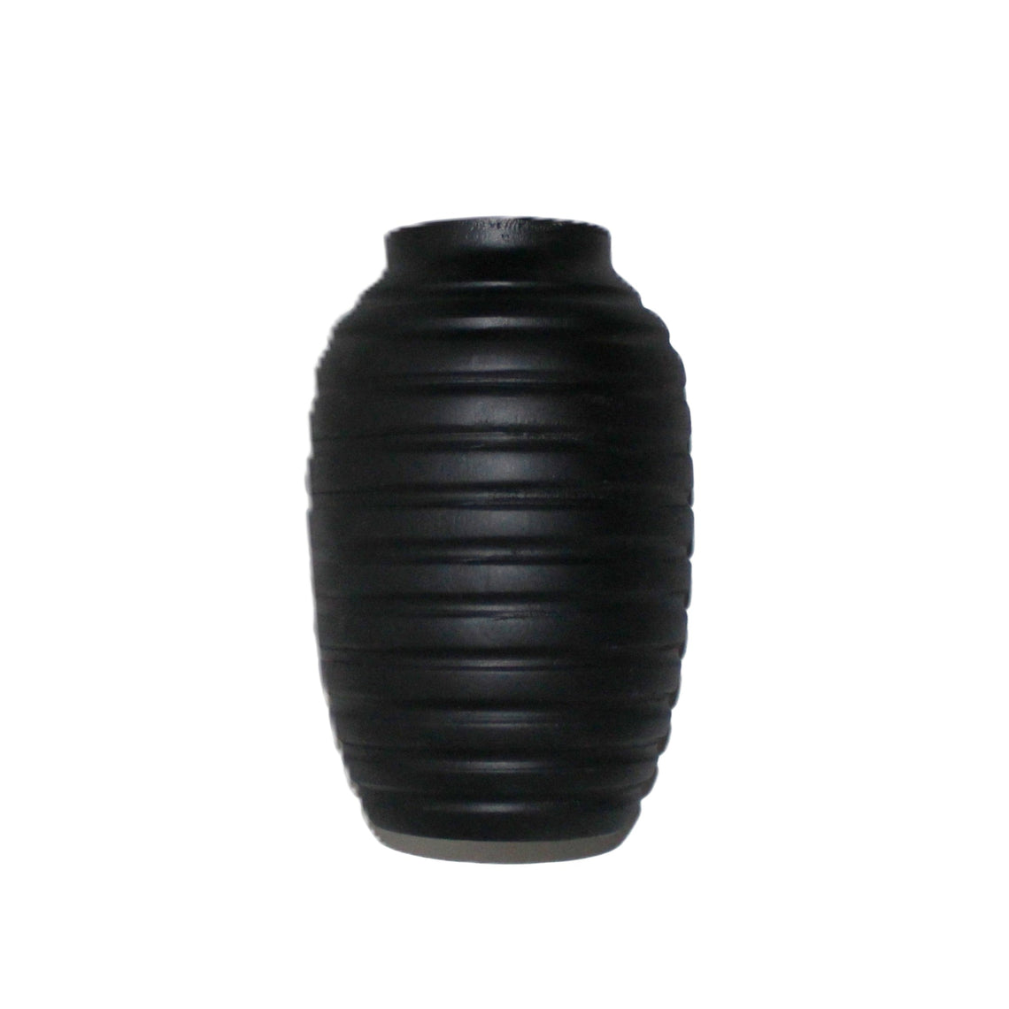 N134 Wood Ribbed Vase - Black 6.75" x 6.75" x 10.75"