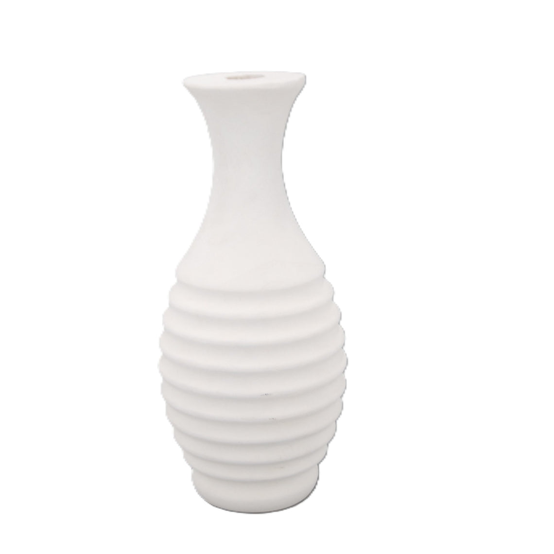 Wooden Ribbed Vase - White