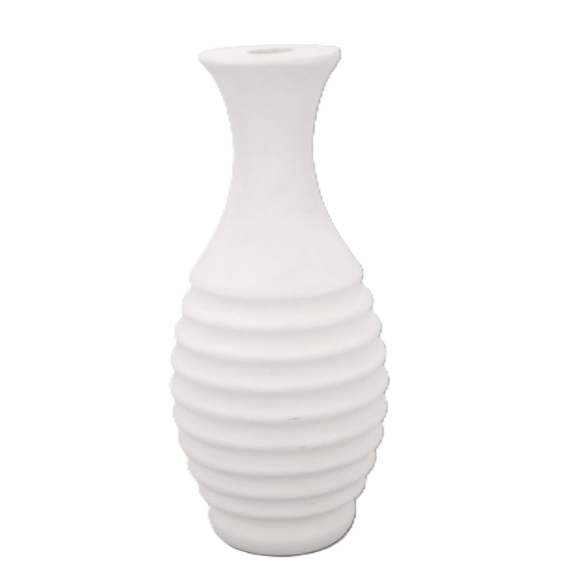 N151 Wood Ribbed Vase - White 16" x 15.5" x 16.75"
