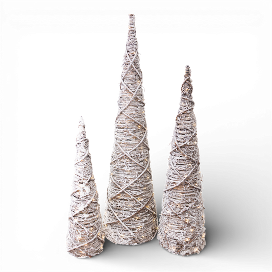 PN109 LED Frosted Cone Trees, 7.25" x 7.25" x 24", 9.5" x 9.5" x 31", 11.25" 11.25" x 39" Set of 3 PK1
