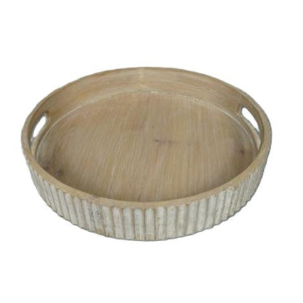 T109 Ribbed Wood Tray w/Handles 12" x 12" x 2"