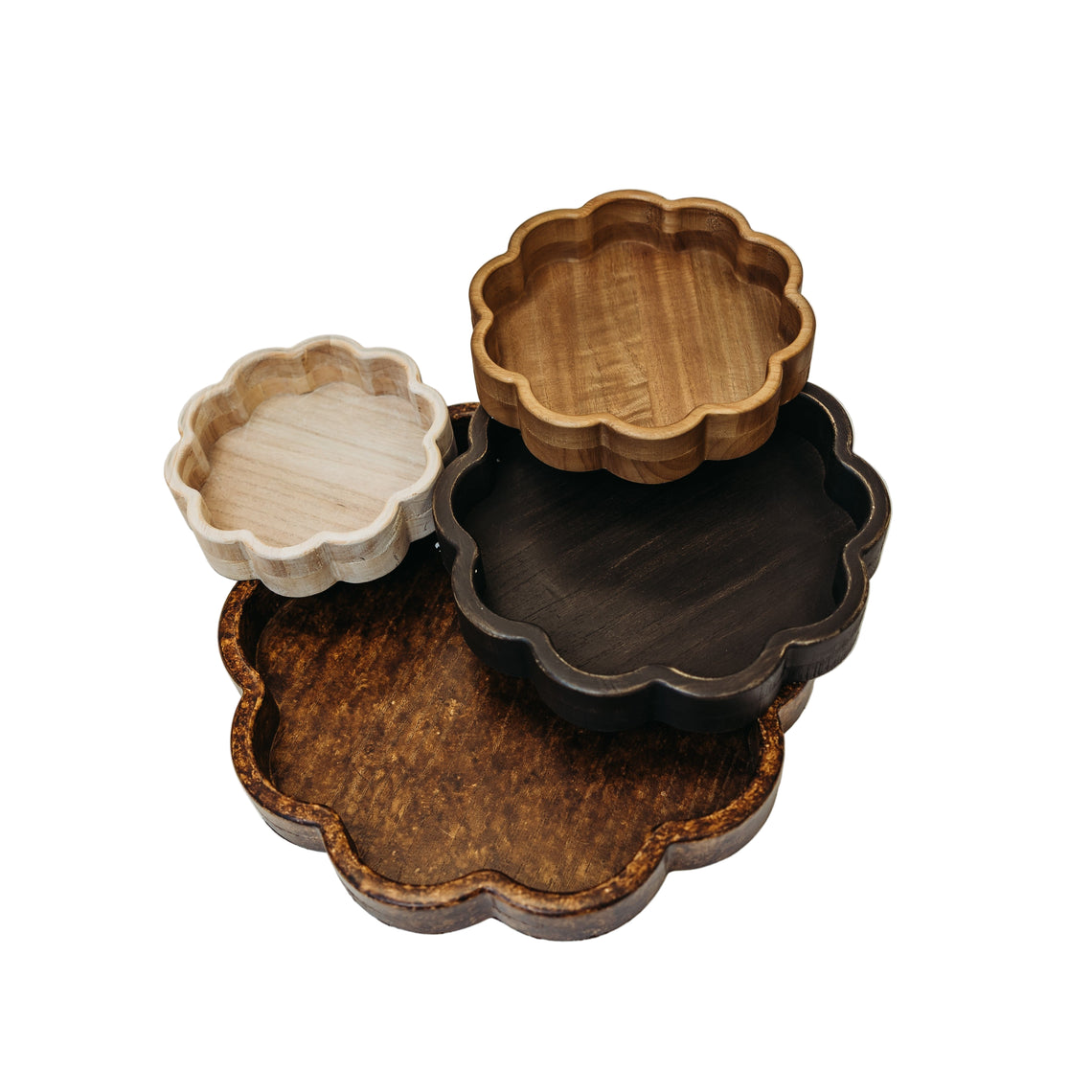 Wooden Scalloped Trays - Set of 4