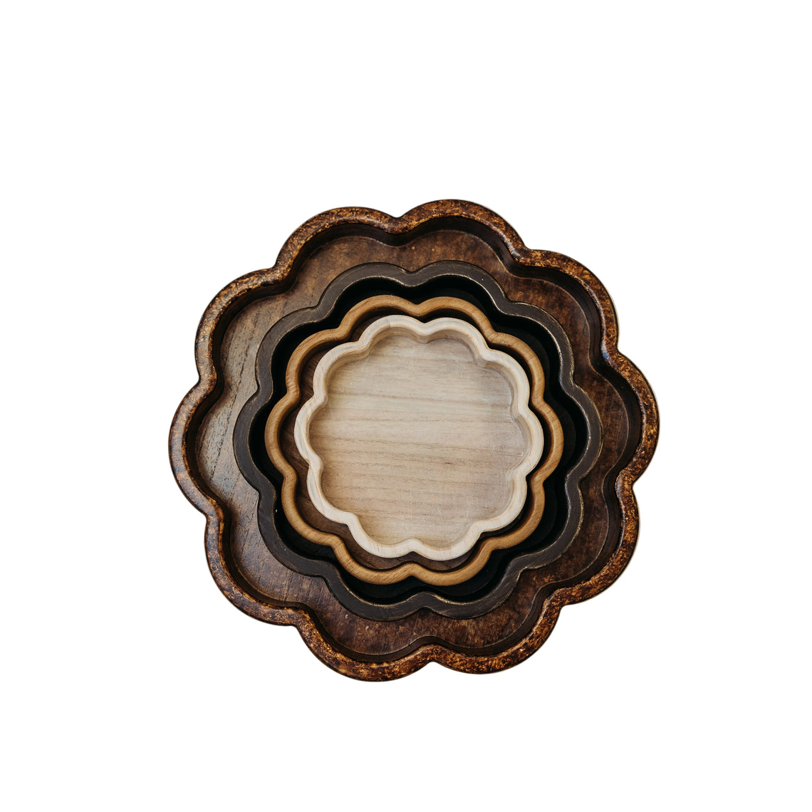 Wooden Scalloped Trays - Set of 4