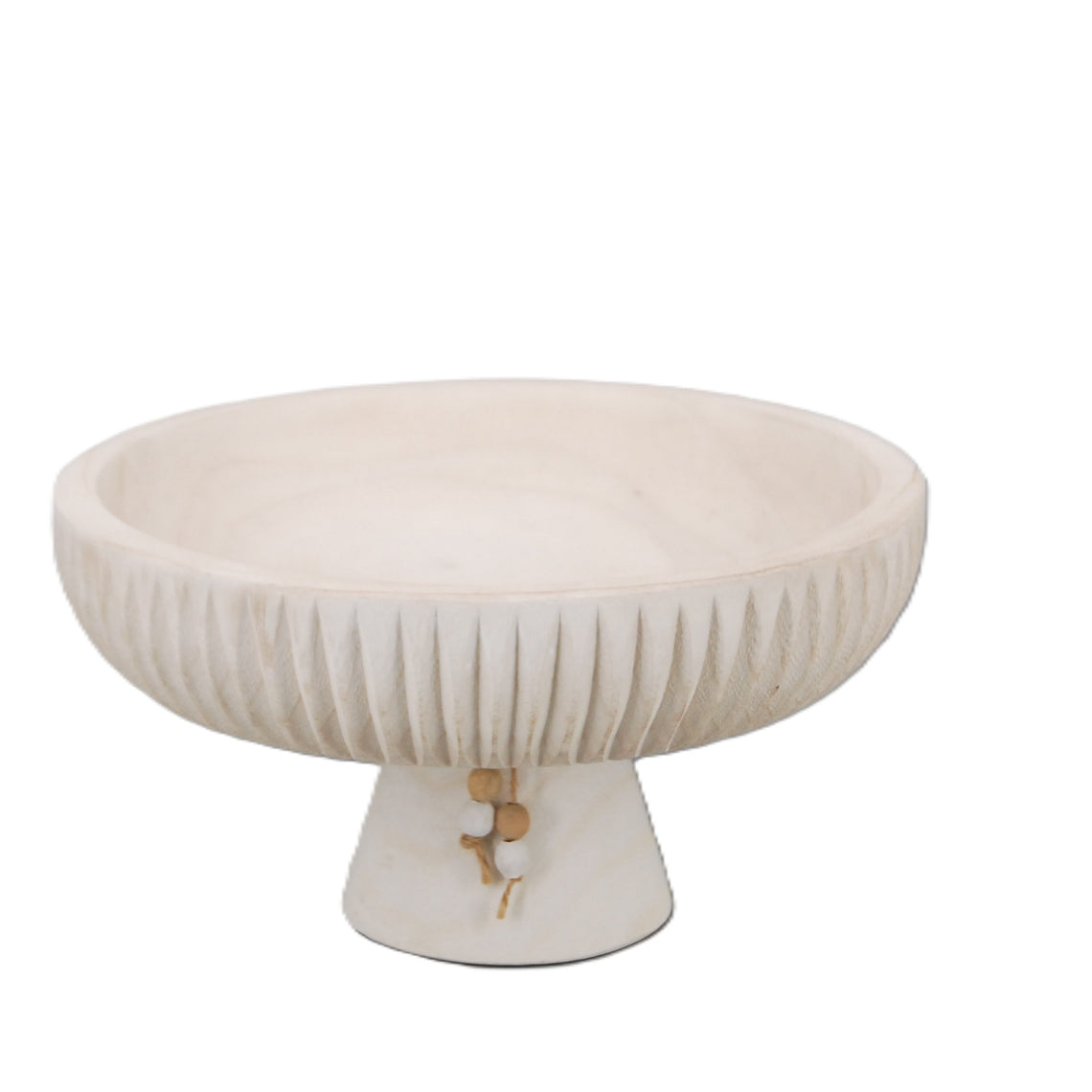 Wooden Ribbed Pedestal Tray - White