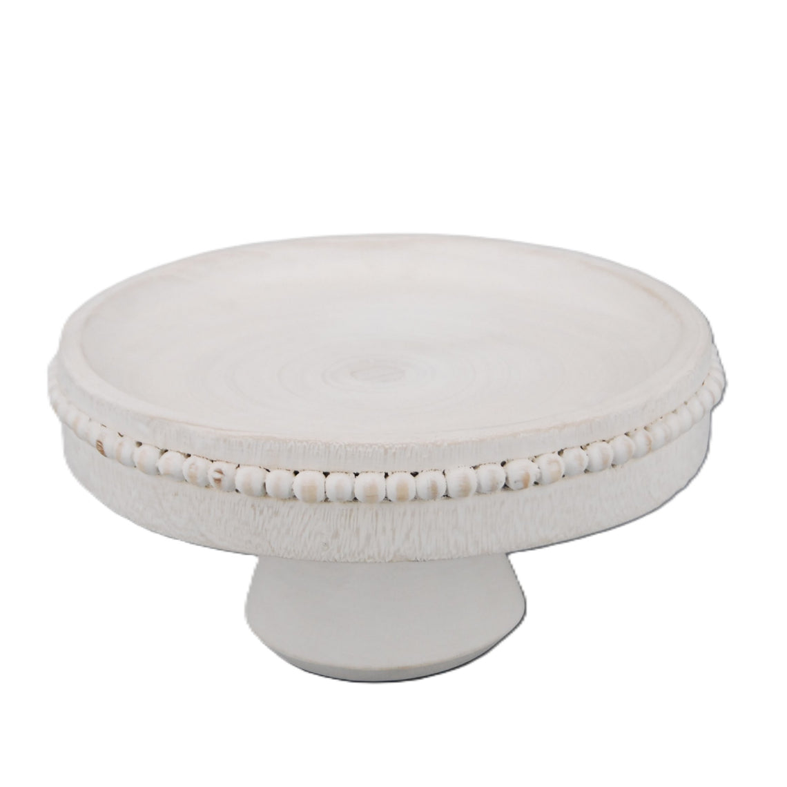Wooden Beaded Pedestal Tray - White