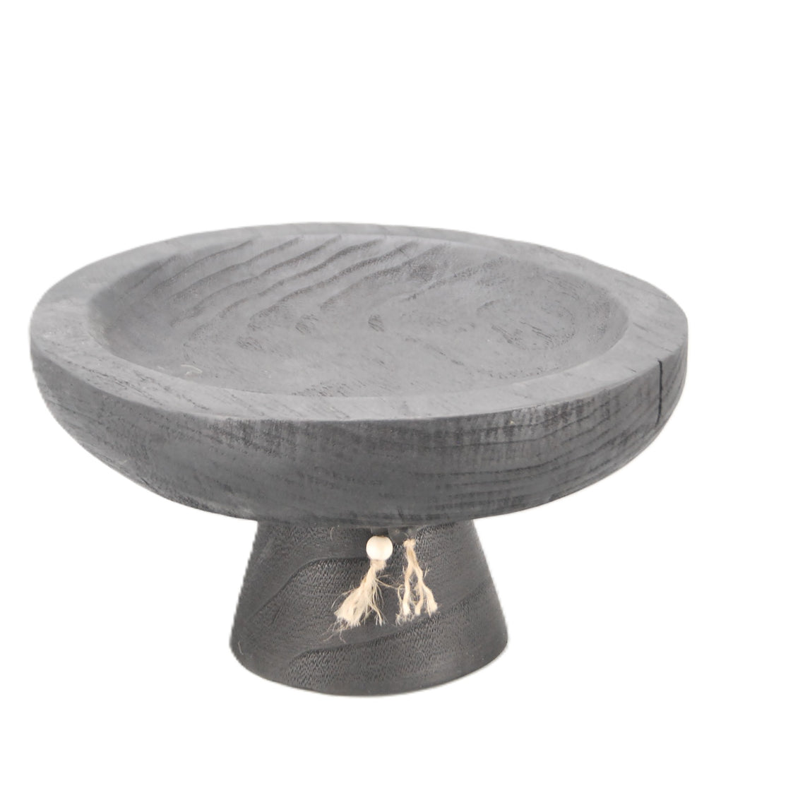 Wooden Pedestal Tray w/Beads - Black
