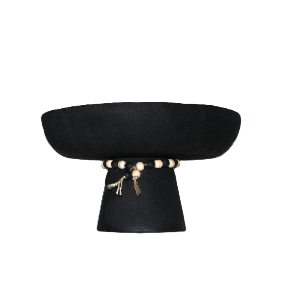 T131 Wood Pedestal Tray w/Beads - Black 21.75" x 12.75" x 21"