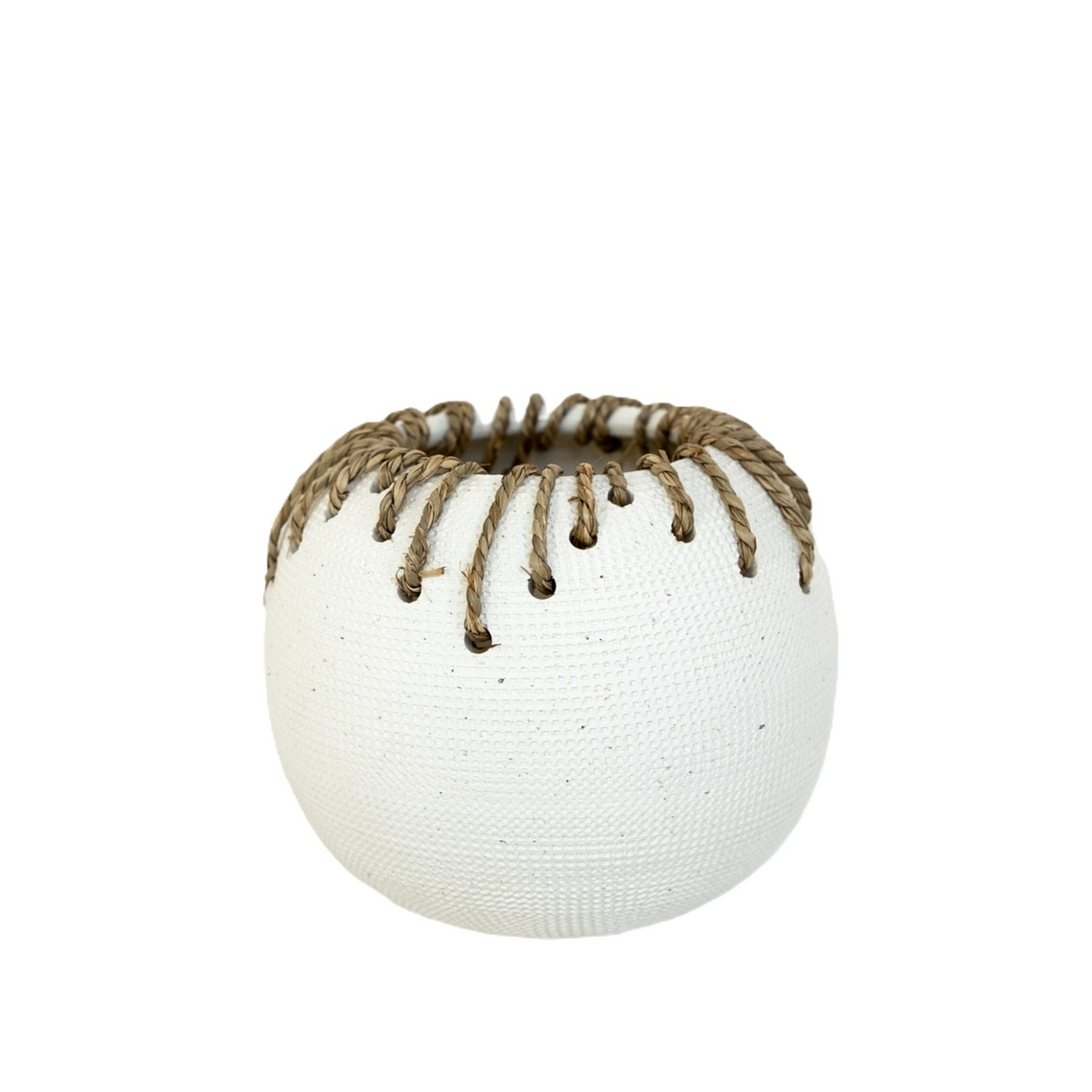 CM129 Small Round Textured Ceramic Vase w/Twine 6.75" x 6.75" x 6.25"