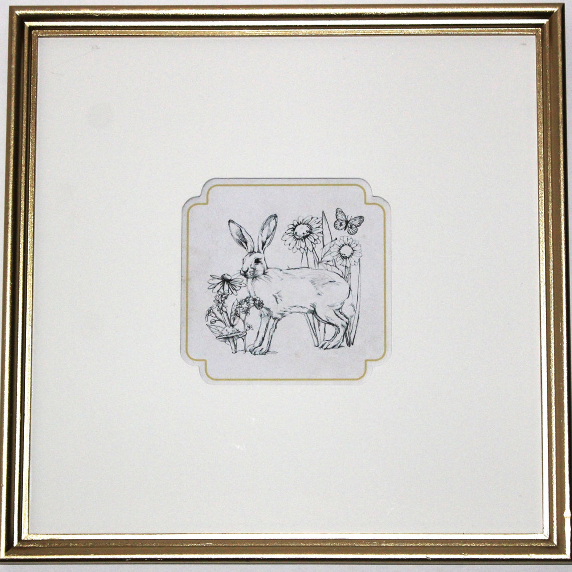 WA117 Rabbit Sketch w/Flowers- Wall Art 12" x 1" x 12"