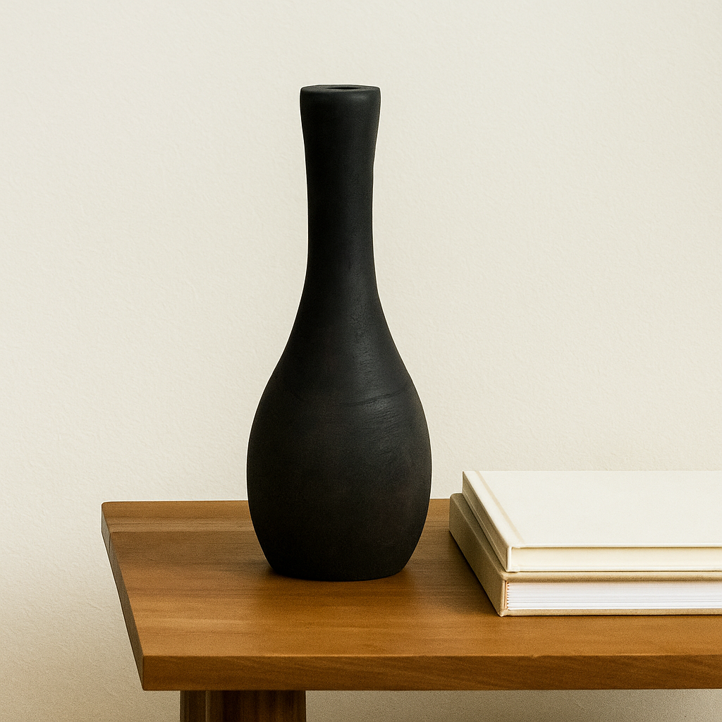 N147 Wood Slim Vase - Black 6" x 6" x 15" PK 2