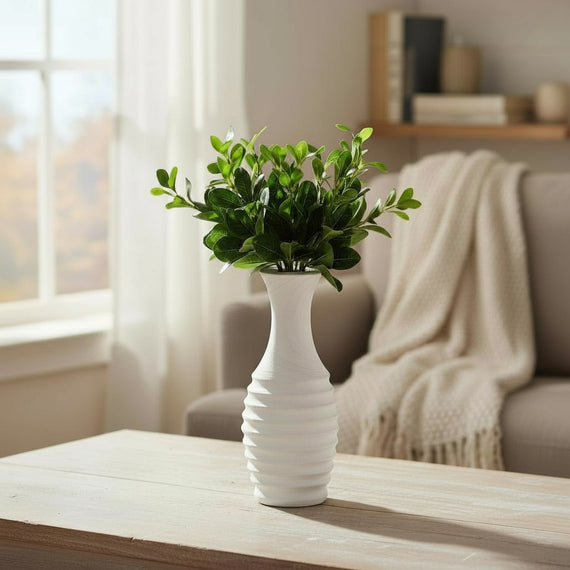 N151 Wood Ribbed Vase - White 16" x 15.5" x 16.75" PK 2