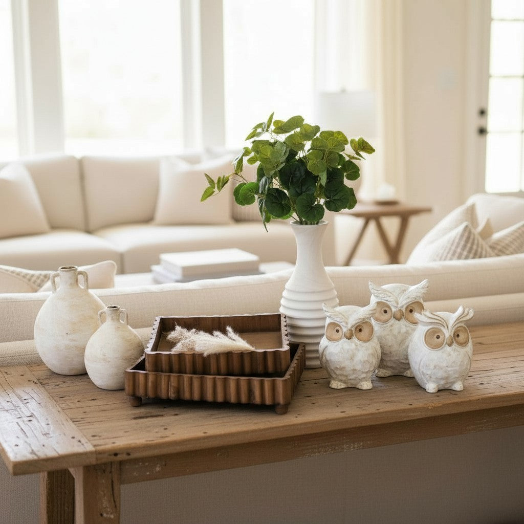 N151 Wood Ribbed Vase - White 16" x 15.5" x 16.75" PK 2