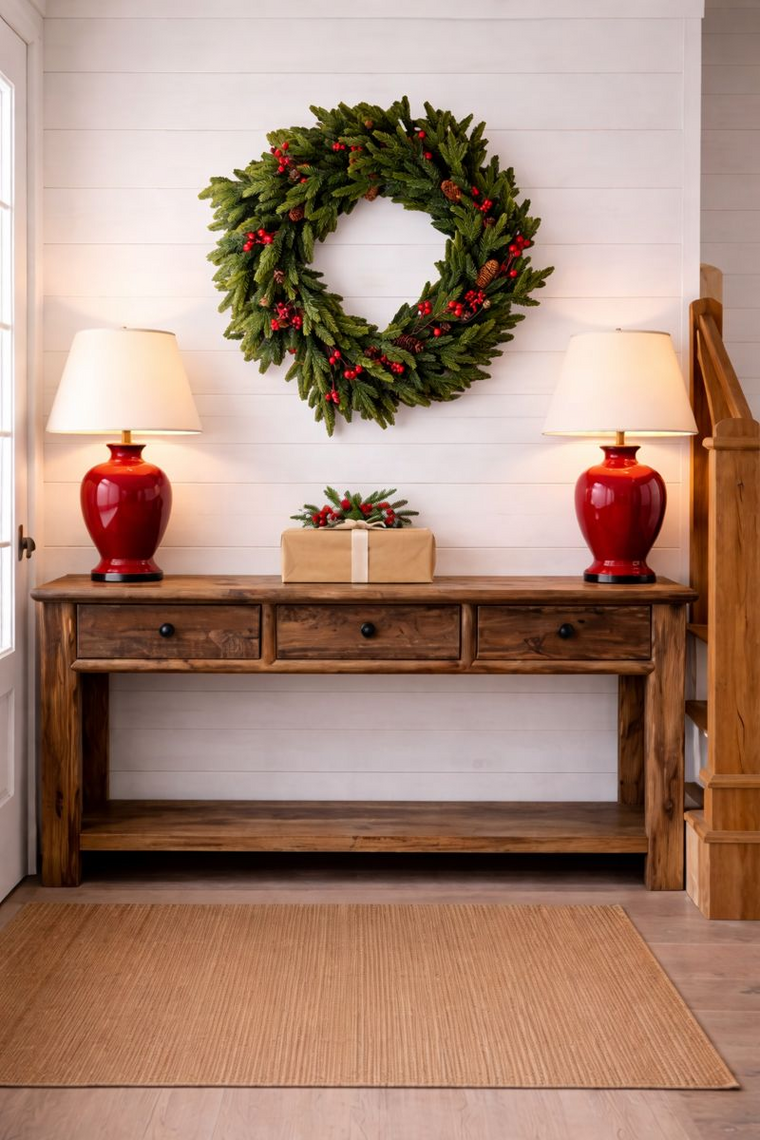 WR103 Real Touch Fir Pine w/Red Berry Wreath 32" PK1