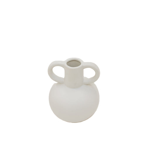 CM109 Ceramic Vase w/Handles - White 20.75" x 15.5" x 12.5"