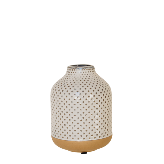 CM112 Ceramic Dotted Vase - White/Natural 4" x 3.5" x 5" PK 4