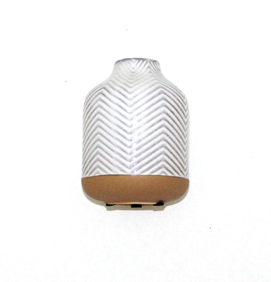 Ceramic Chevron Vase - White/Natural