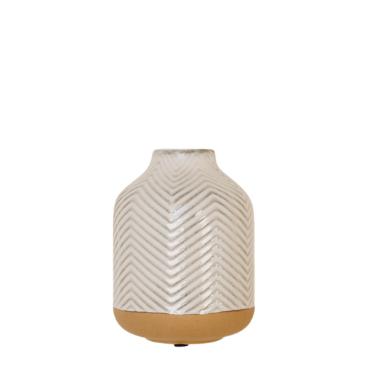 CM113 Ceramic Chevron Vase - White/Natural 4" x 3.5" x 5" PK 4