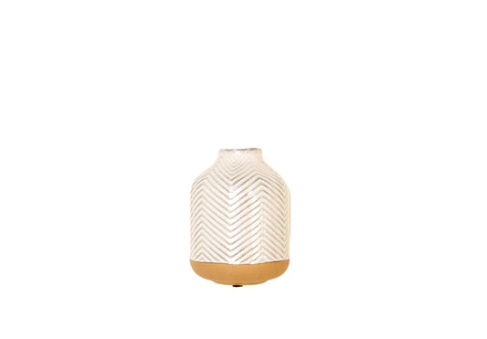 CM113 Ceramic Chevron Vase - White/Natural 17" x 12.75" x 16.25"