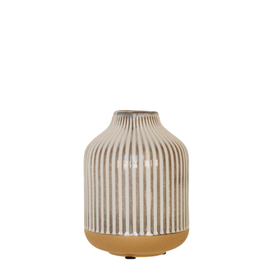CM114 Ceramic Ribbed Vase - White/Natural 4" x 3.5" x 5" PK 4