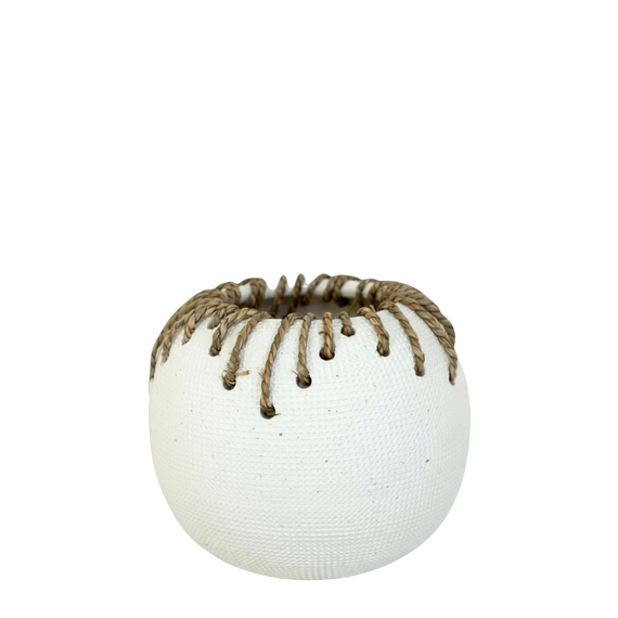 CM129 Small Round Textured Ceramic Vase w/Twine 6.75" x 6.75" x 6.25" PK 4