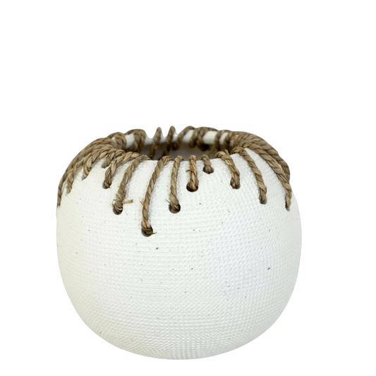 CM130 Large Round Textured Ceramic Vase w/Twine Detail 8.5" x 8.5" x 7.75" PK 4