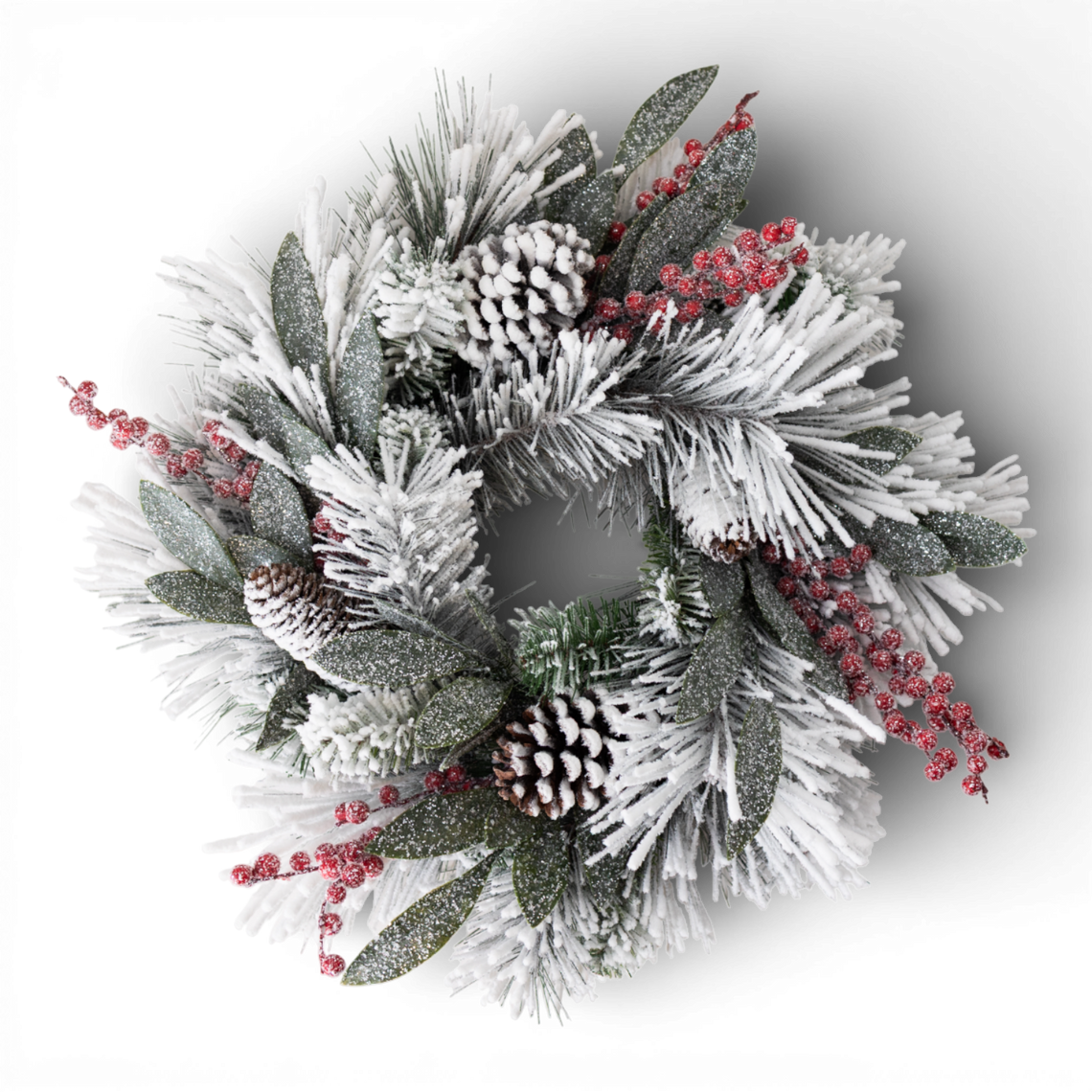 CP102 Frosted Mixed Pine w/Berries & Pinecone Accent Ring 4.5"  PK2