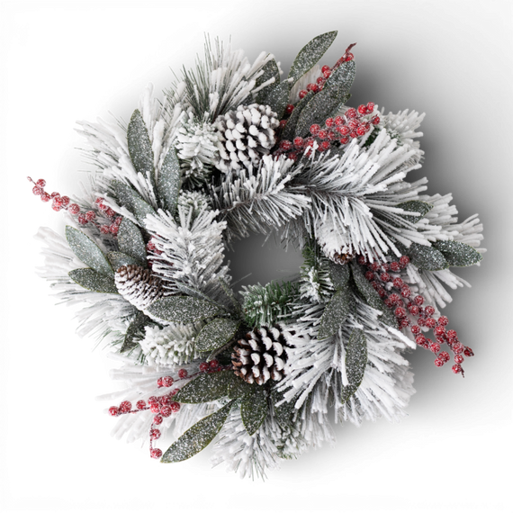 CP102 Frosted Mixed Pine w/Berries & Pinecone Accent Ring 4.5"  PK2