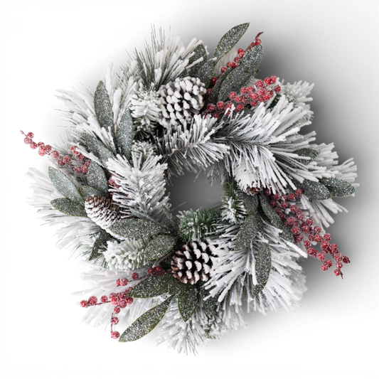 CP102 Frosted Mixed Pine w/Berries & Pinecone Accent Ring 4.5"  PK2