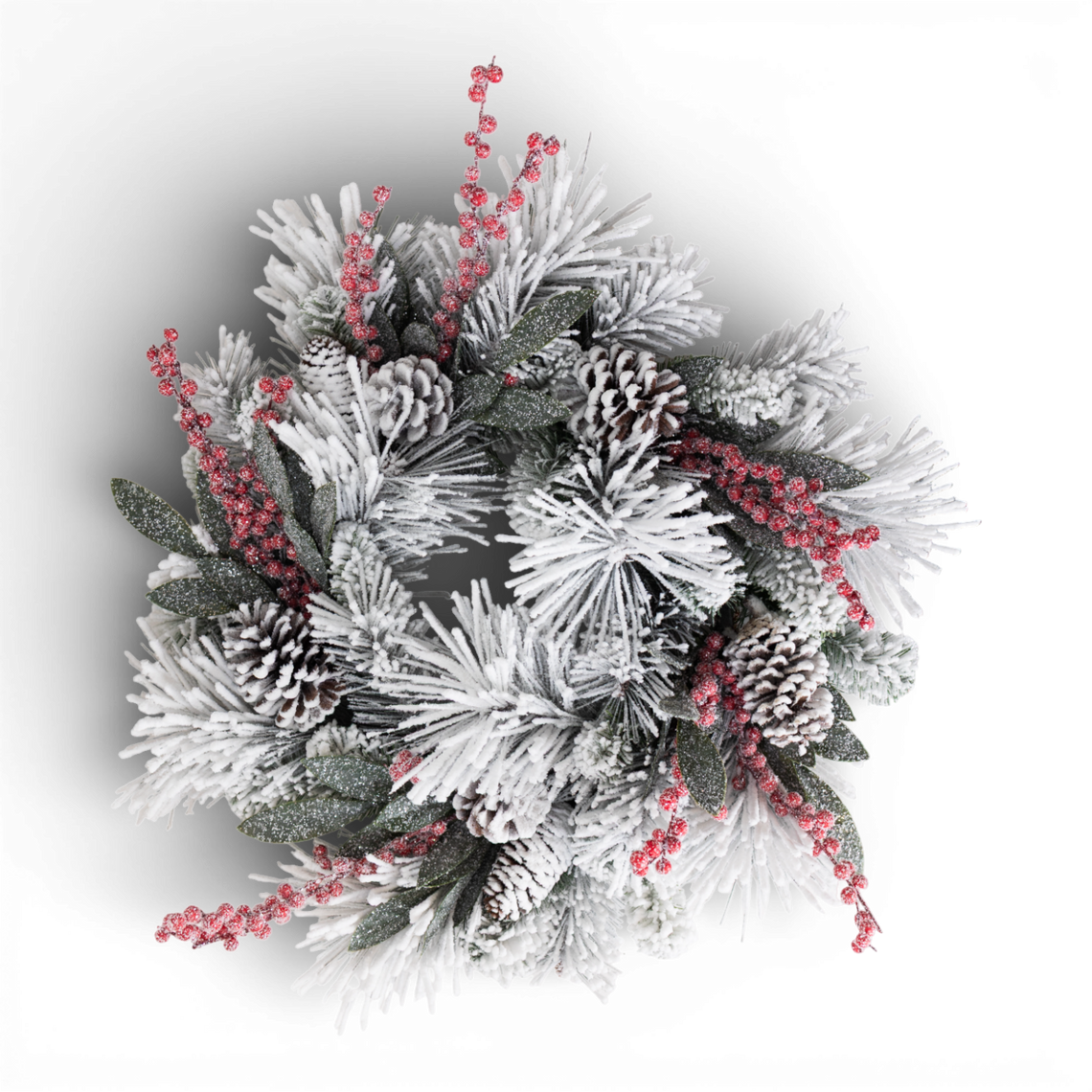 CP103 Frosted Mixed Pine w/Berries & Pinecone Accent Ring 6.5"  PK2