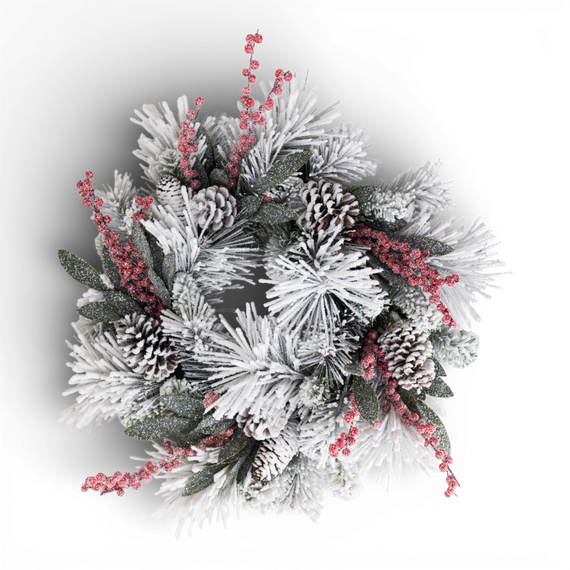 CP103 Frosted Mixed Pine w/Berries & Pinecone Accent Ring 6.5"  PK2