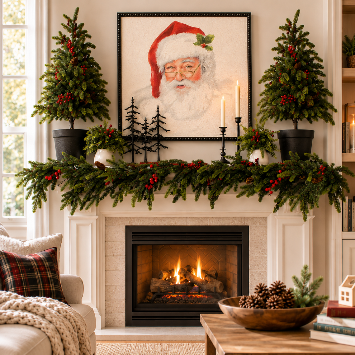 GD104 Real Touch Fir Pine w/Red Berry Garland 6' PK2