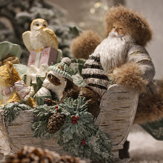 PR151 Polyresin  Santa w/Novelty Sleigh 10.25" x 4.75" x 7" PK2