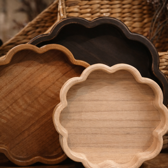 T123 Wooden Scalloped Trays - (Set of 4)7.25" X 7.25" X 2", 9.5" X 9.5" X 2", 11.75" X 11.25" X 2", 15.75" X 15.75" X 2" PK 2