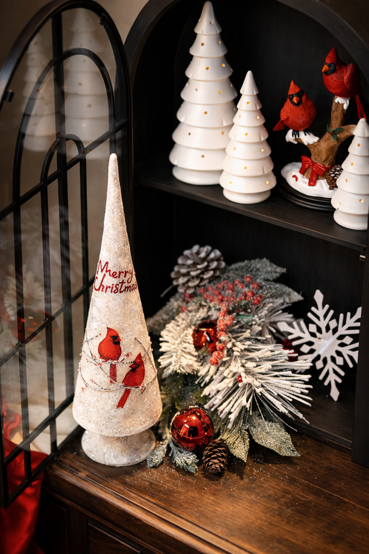PN146 LED Ceramic Trees White 2.5" x 2.5" x 6",  3.25" x 3.25" x 7.75",  & 3.75" x 3.75" x 9.5", Set of 3 PK2