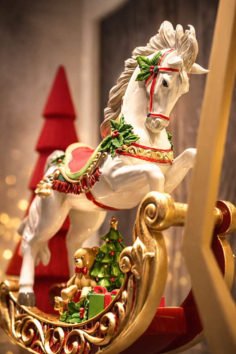 PR155 Polyresin Christmas Rocking Horse 13.25" x 5" x 14.5" PK1