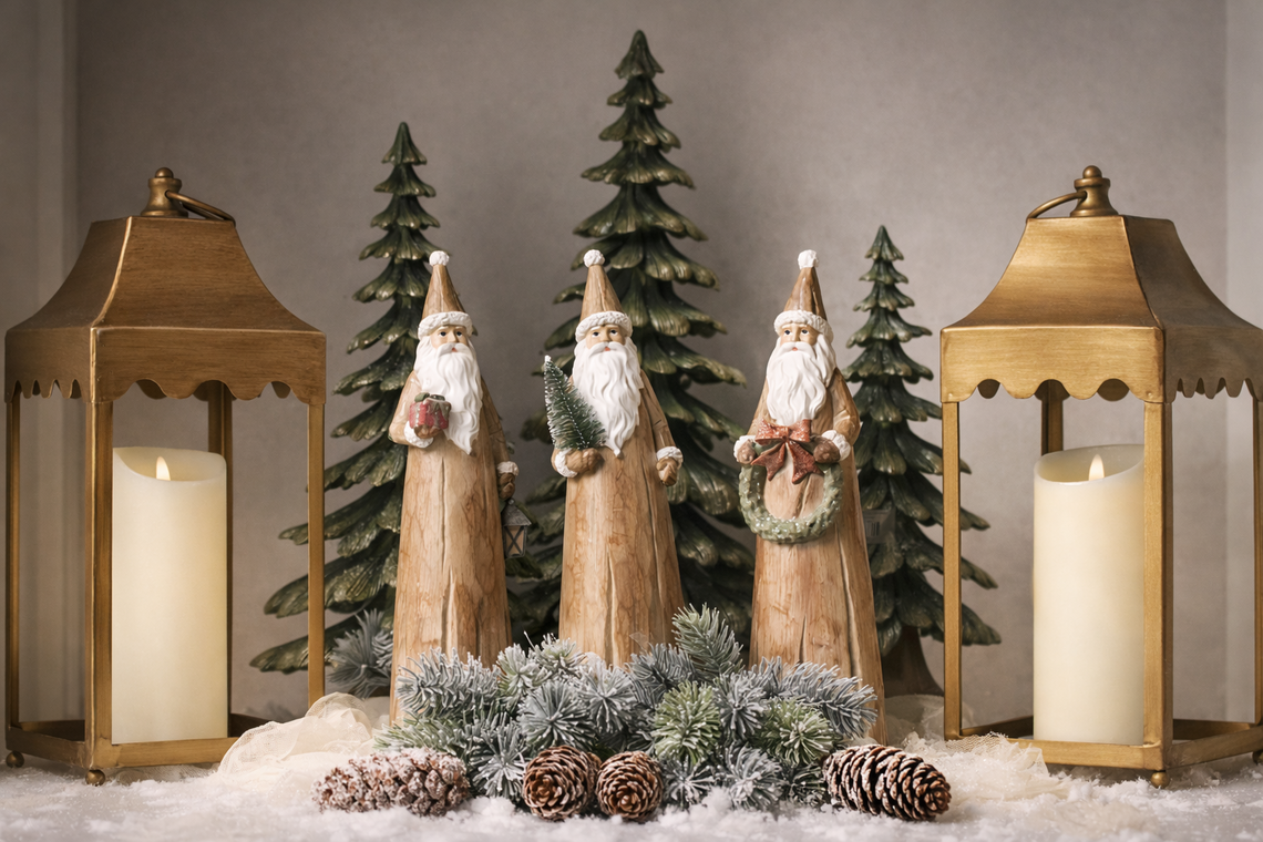 PR130 Polyresin  Santa 4" x 3.25" x 13", Set of 3 PK1