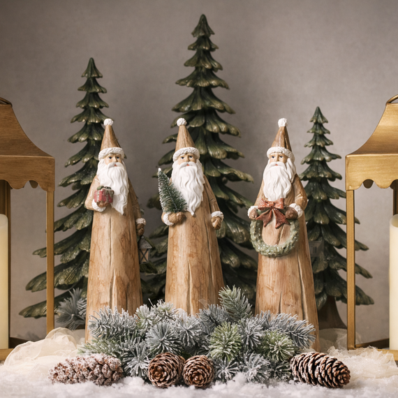 PR130 Polyresin  Santa 4" x 3.25" x 13", Set of 3 PK1