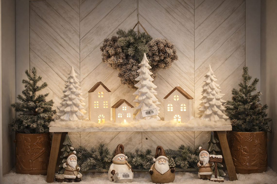 PR127 Polyresin  Santa/Snowman 4.5" x 3.75" x 6" WH/BR, Set of 2 PK2