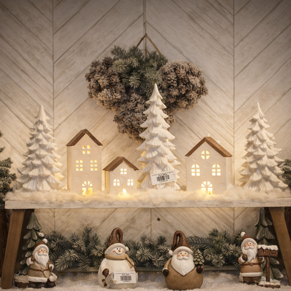 PR127 Polyresin  Santa/Snowman 4.5" x 3.75" x 6" WH/BR, Set of 2 PK2