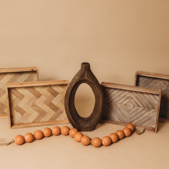 N142 Wood Oval Vase - Brown 10.25" x 2.5" x 18.25" PK 2