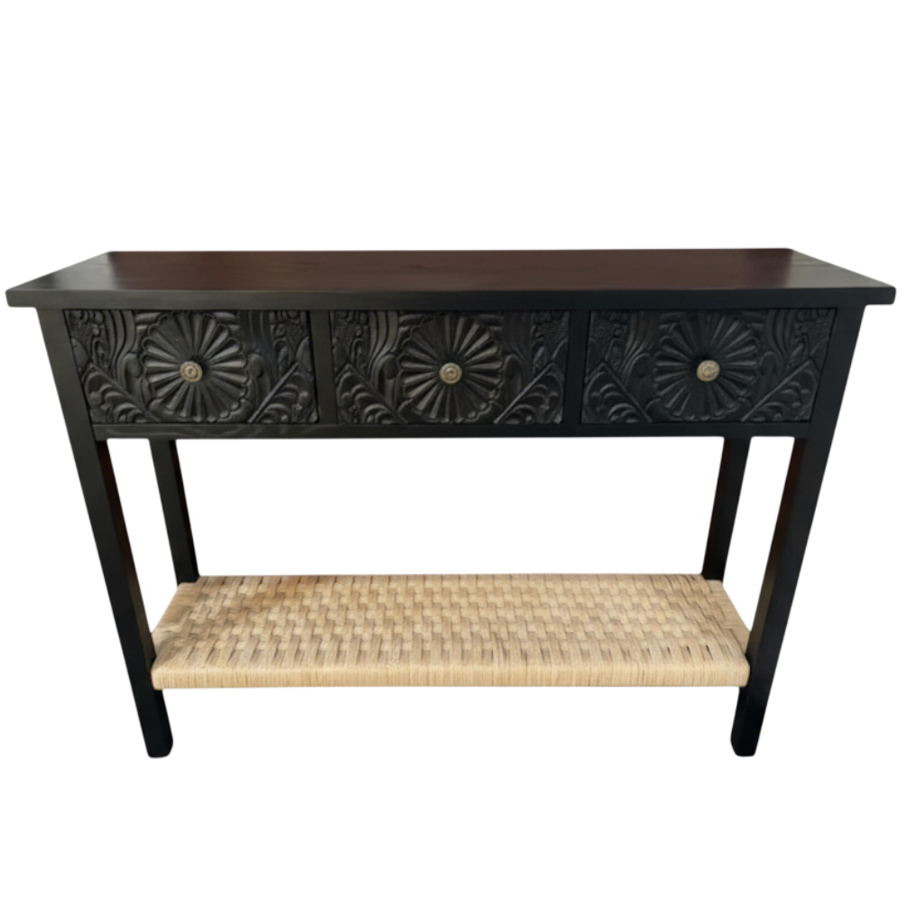 FN100 Wooden Console Table with Woven Shelf 3.5' x 11.5' x 2.75' PK 1