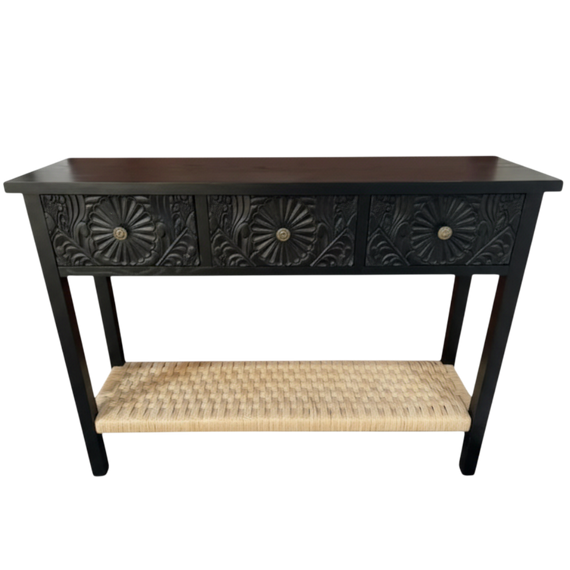 FN100 Wooden Console Table with Woven Shelf 3.5' x 11.5' x 2.75' PK 1