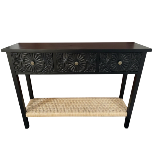 FN100 Wooden Console Table with Woven Shelf 3.5' x 11.5' x 2.75' PK 1